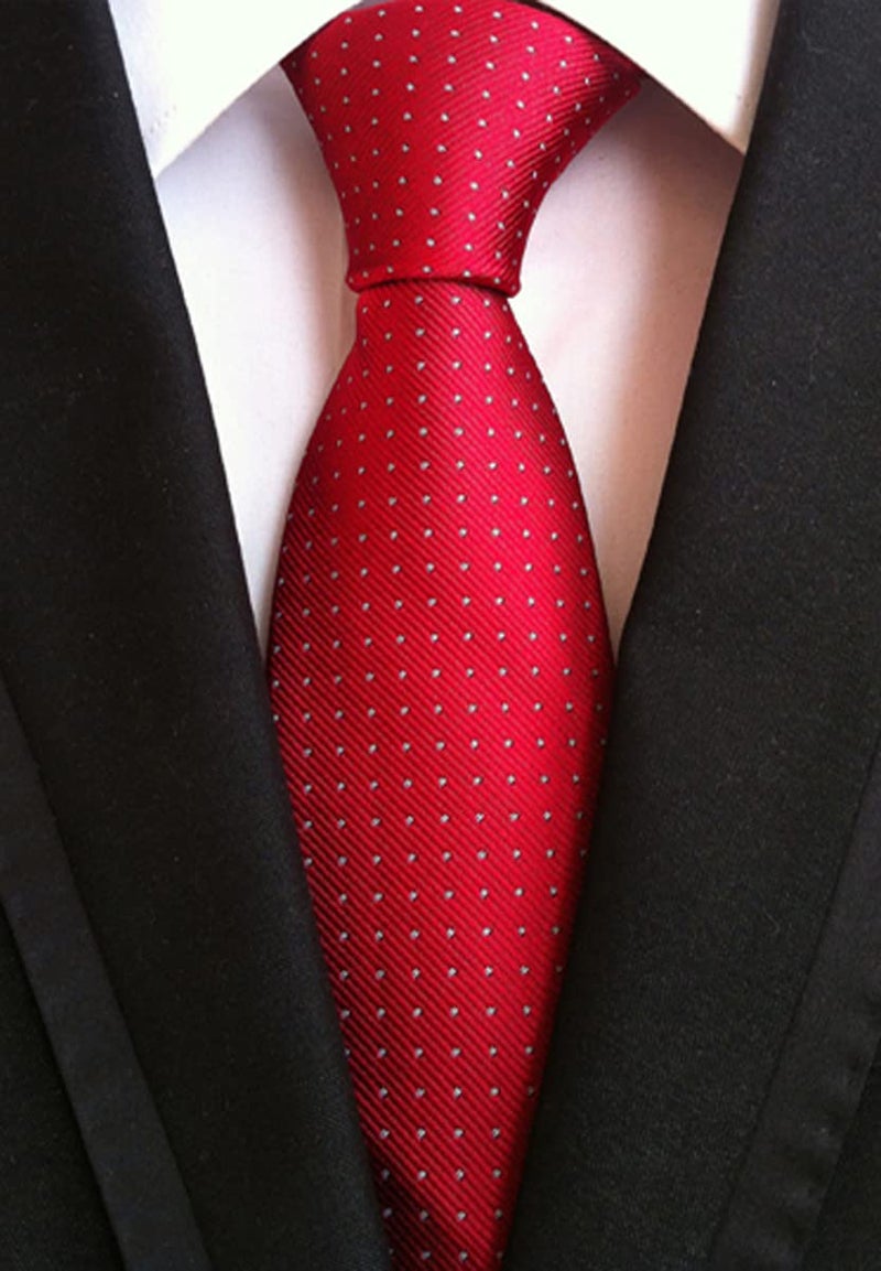 Ctskyte Mens Big Boy Solid Cherry Red Tie with White Pin Dot Summer Woven Formal Necktie - Image 2